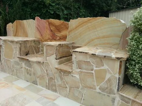 Outdoor BBQ area built with sandstone